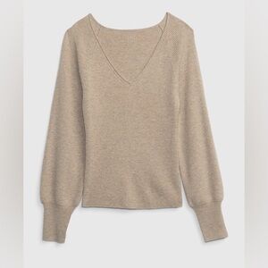 GAP Soft Wool Blend Rib V-Neck Sweater In Beige Size Large